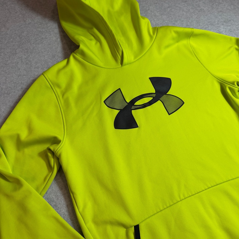Under Armour Hoodie Kids YXL Neon Green ColdGear Loose Fit Pullover